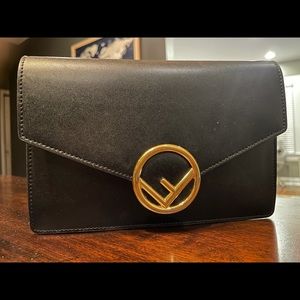 Fendi, black leather wallet on a chain